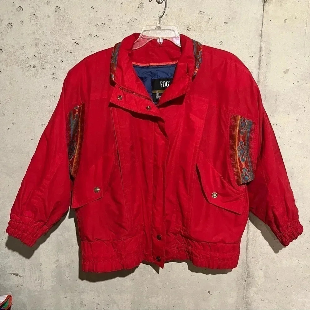 VTG London Fog Women’s Red Winter Coat/Jacket Size XS Aztec Tribal Embroidered